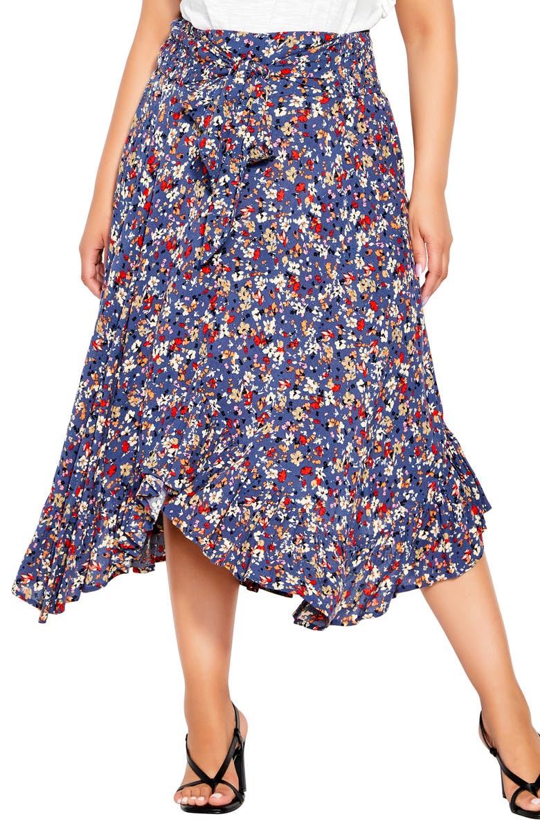City Chic Floral Ruffle Skirt, Main, color, 