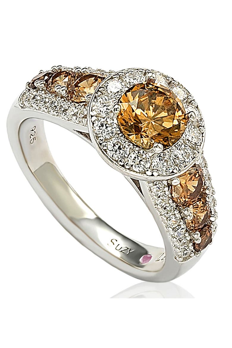 Sterling Silver Round-Cut Brown & White CZ Engagement Ring, Alternate, color, BROWN