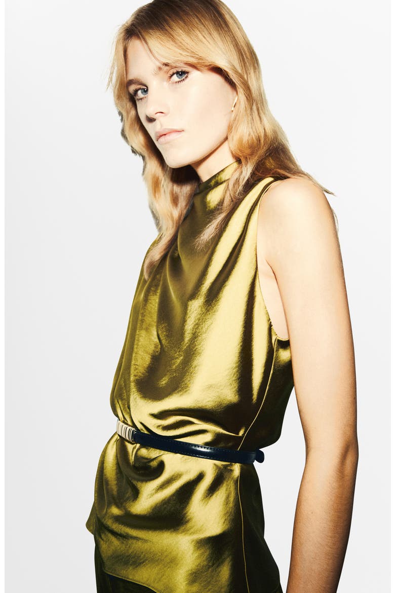 Sunset Hammered Satin Top, Alternate, color, YELLOW
