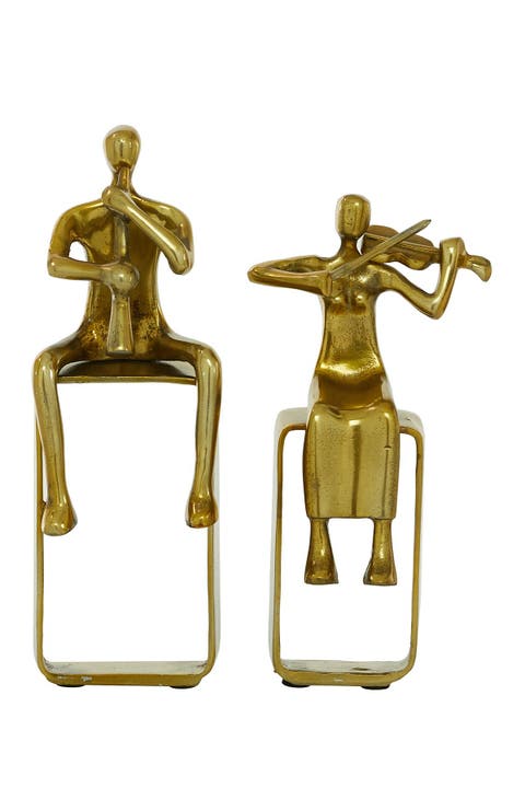 Goldtone Aluminum Modern Musician Sculpture - Set of 2