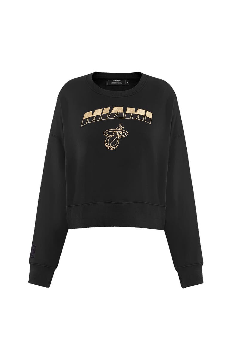PRO STANDARD Women's Pro Standard  Black Miami Heat Glam Cropped Pullover Sweatshirt, Alternate, color, Black