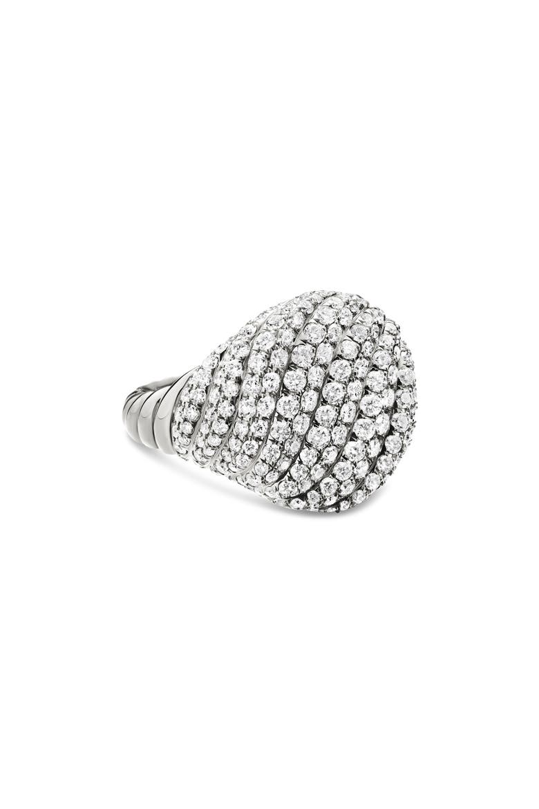 Sculpted Cable Pinky Ring in 18K White Gold with Pavé Diamonds, Main, color, 18K WHITE GOLD