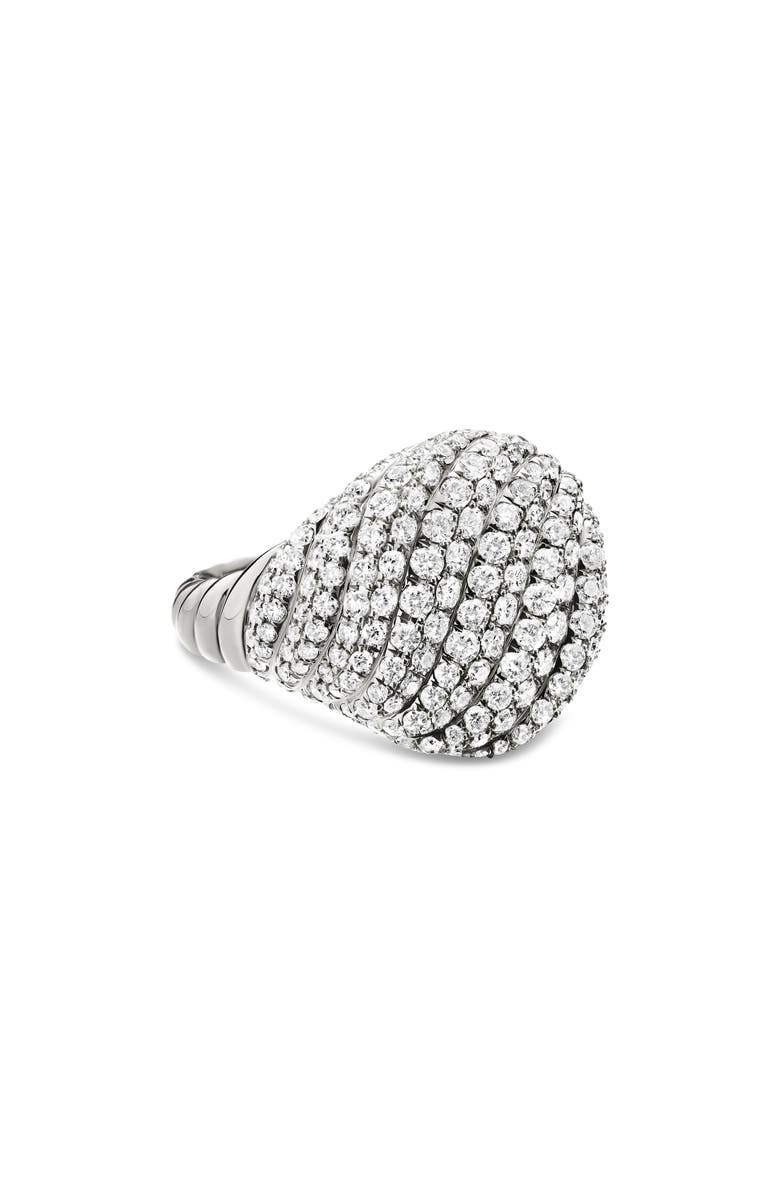 David Yurman Sculpted Cable Pinky Ring in 18K White Gold with Pavé Diamonds, Main, color, 18K White Gold