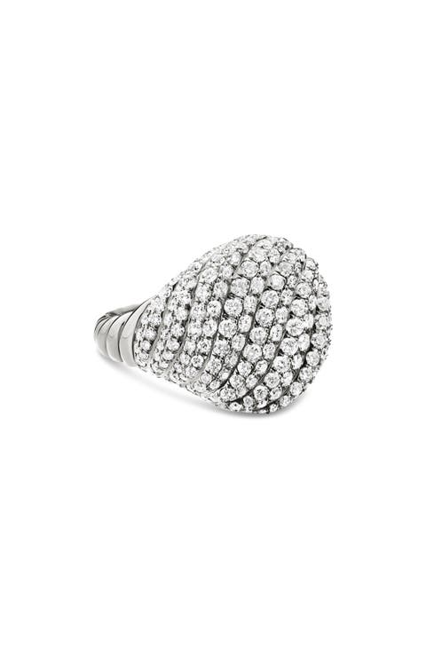 Sculpted Cable Pinky Ring in 18K White Gold with Pavé Diamonds