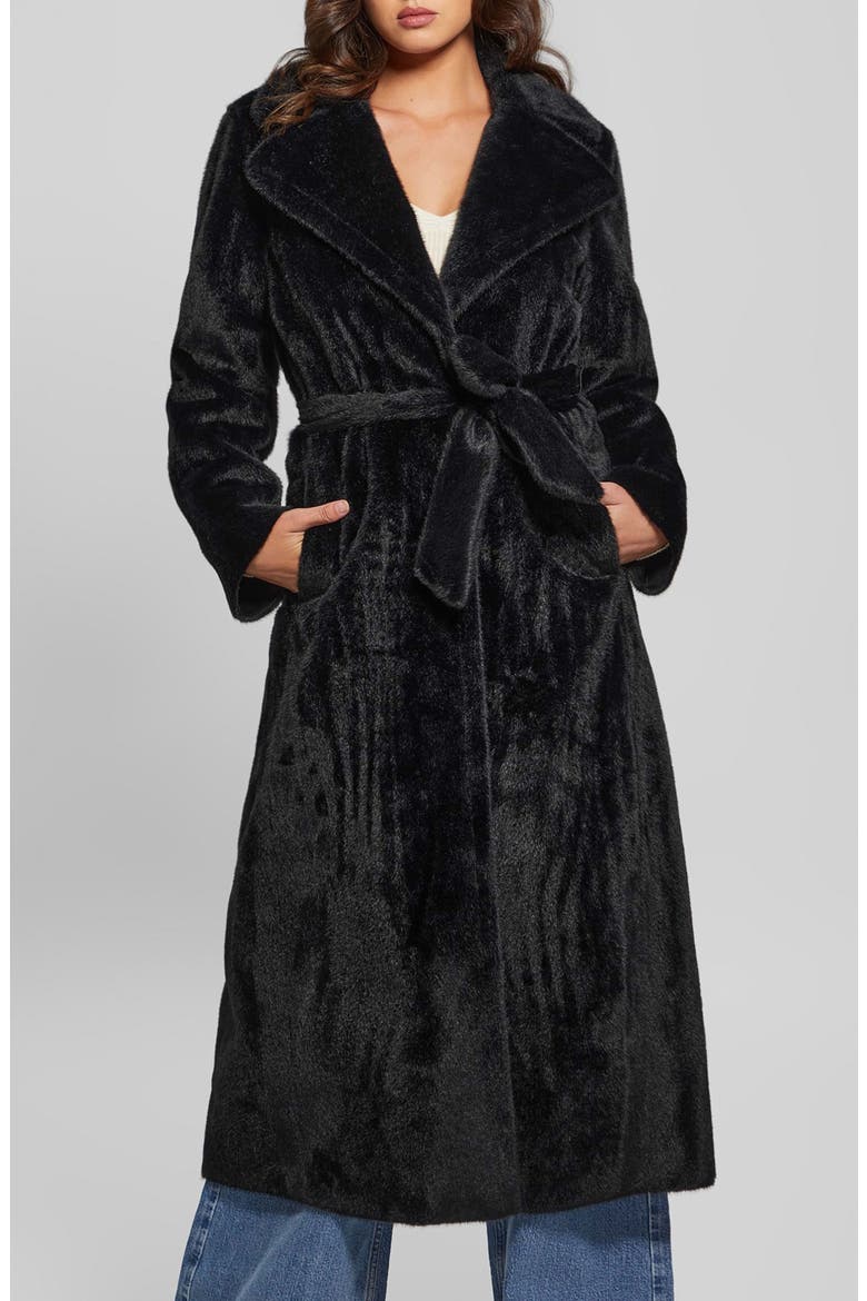 Ada Faux Fur Long Coat, Alternate, color, JET BLACK