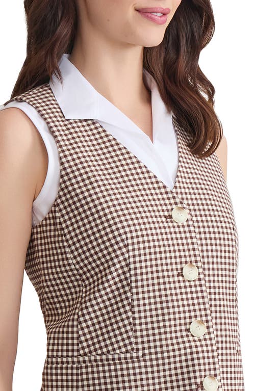 Jones New York Gingham Vest In Brown
