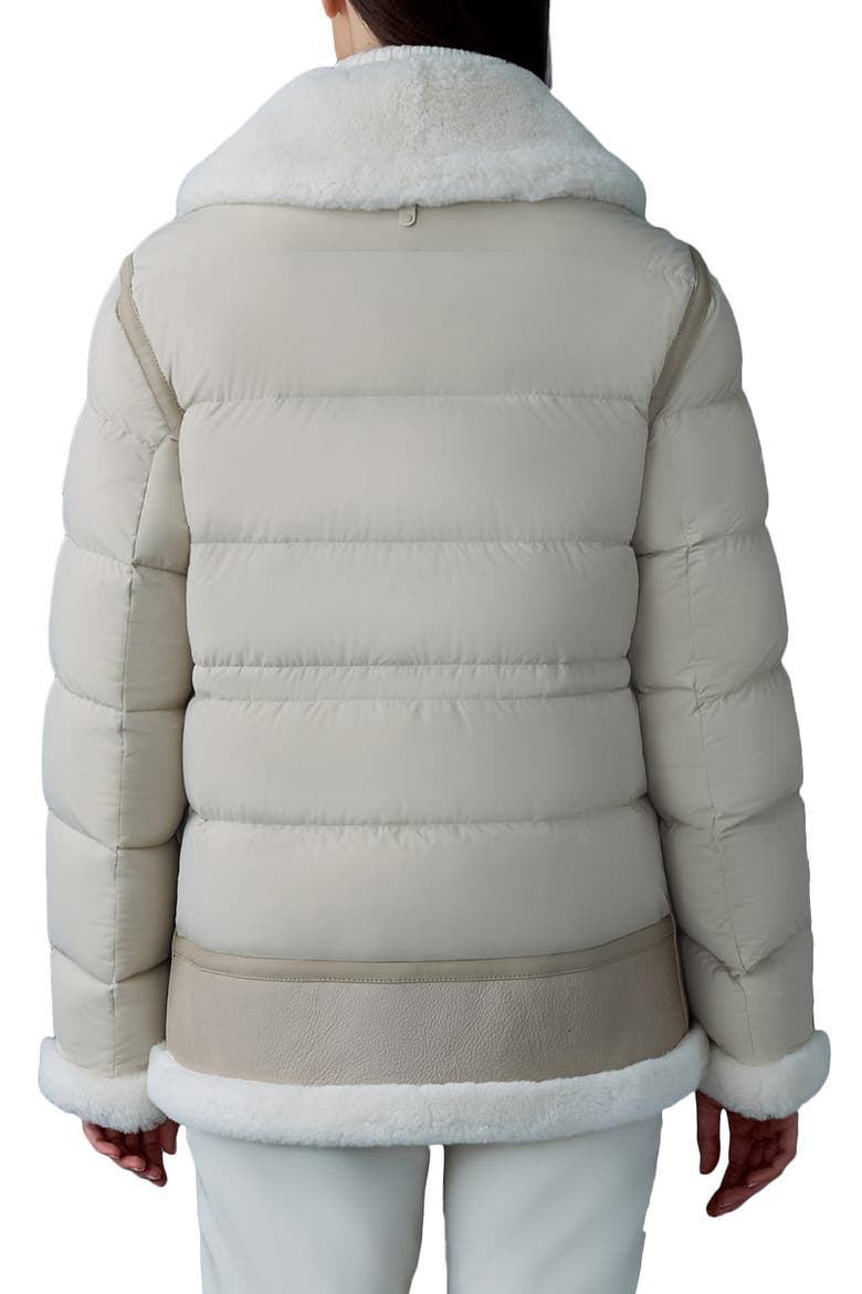 Vanna Mixed Media Genuine Shearling Down Puffer Coat, Alternate, color, TRENCH-NATURAL