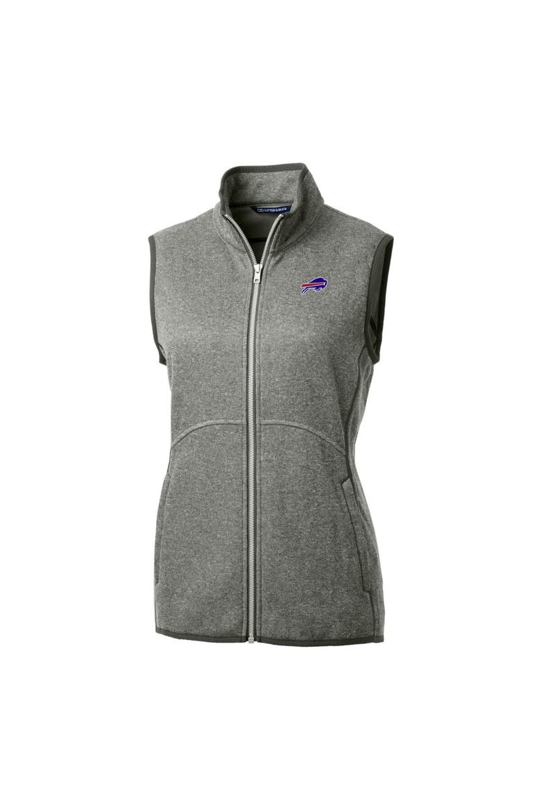 Women's Cutter & Buck Heathered Gray Buffalo Bills Mainsail Sweater-Knit Full-Zip Vest, Alternate, color, Heather Gray
