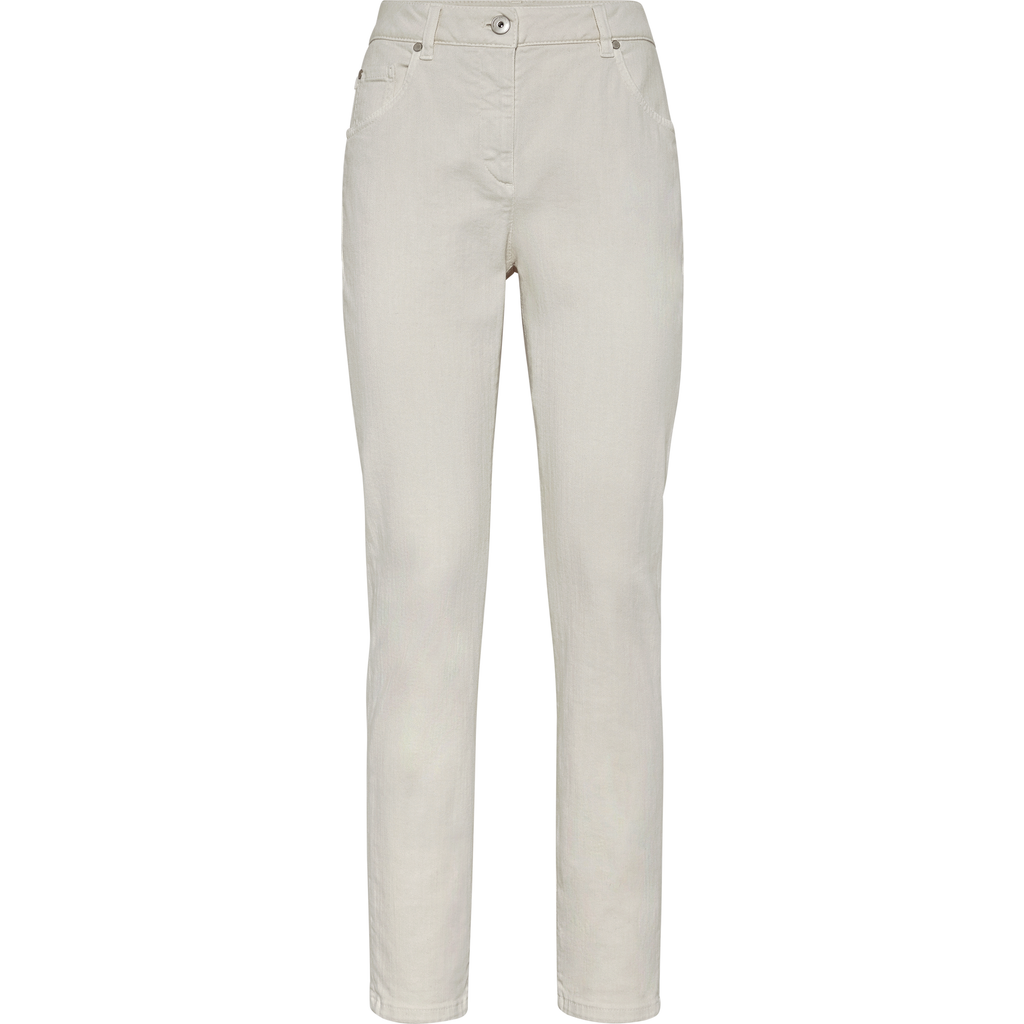 Brunello Cucinelli Five Classic Pockets Denim Trousers In Chalk