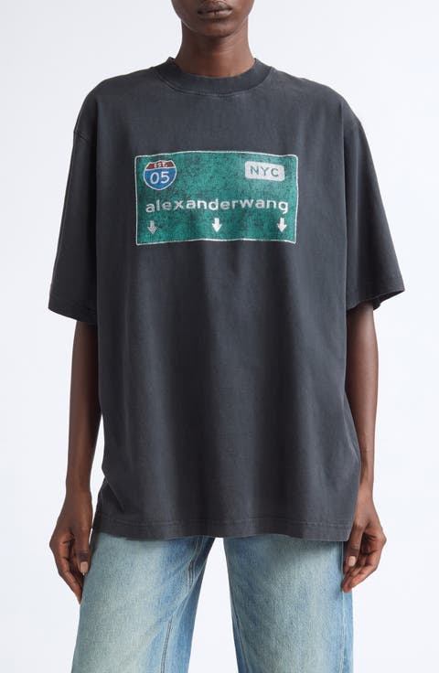 Oversize Hotfix Crystal Street Sign Graphic T-Shirt