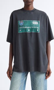 Alexander Wang Oversize Hotfix Crystal Street Sign Graphic T-Shirt