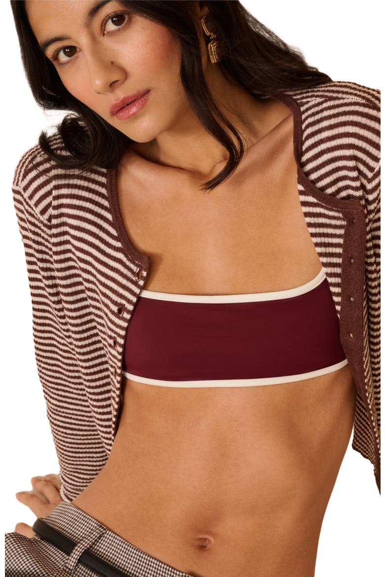 Rib Linen Cardigan, Alternate, color, Brown/Egret
