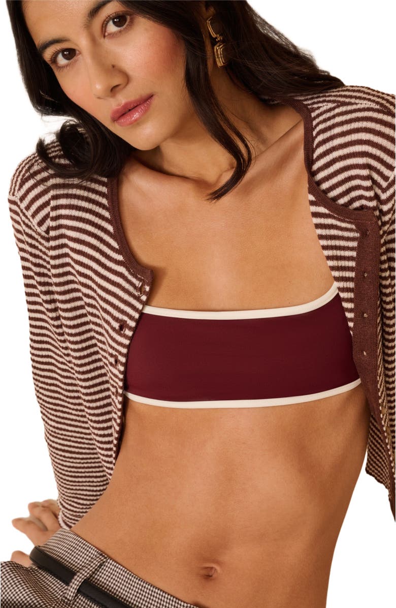 Onia Rib Linen Cardigan, Alternate, color, Brown/Egret