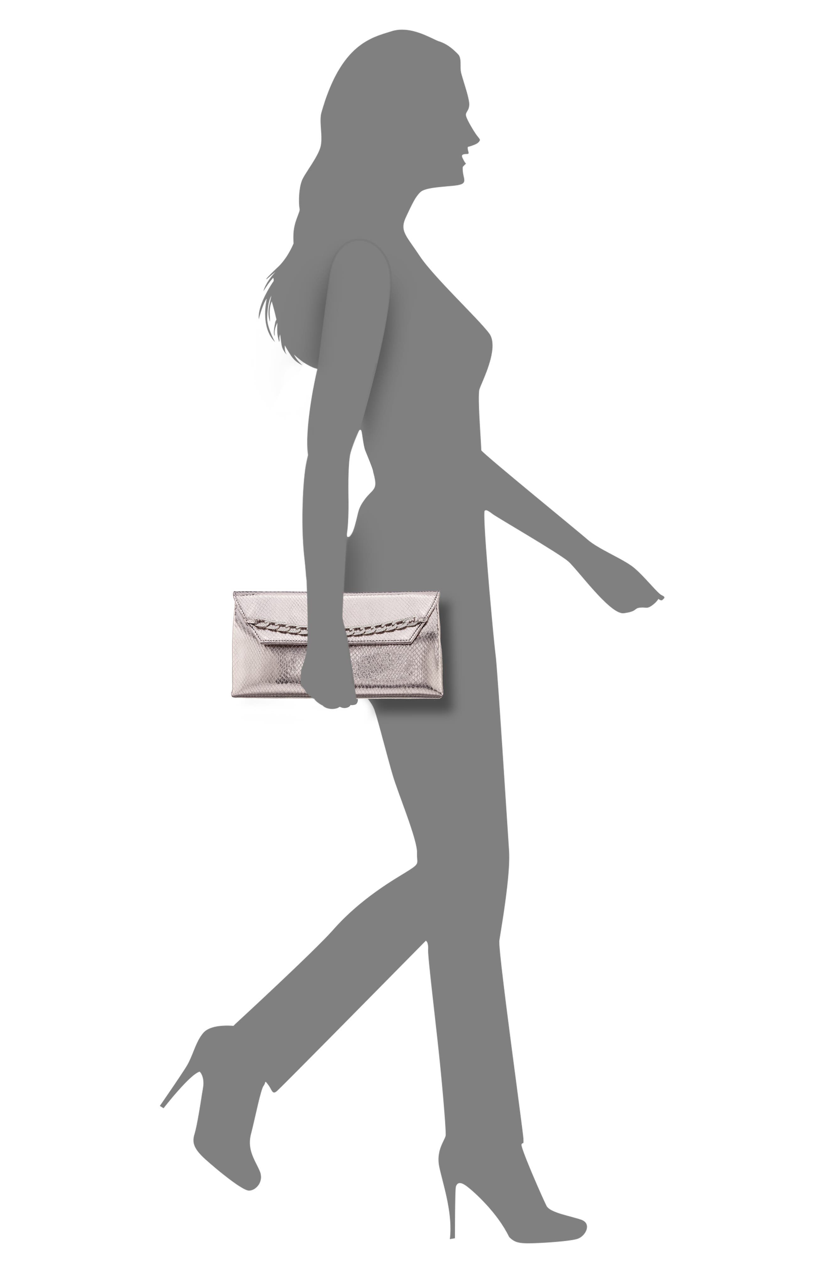 Nina Metallic Snake Embossed Flap Bag, Alternate, color, Silver