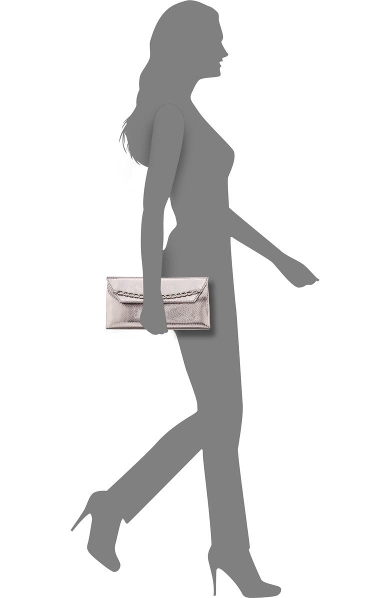 Nina Metallic Snake Embossed Flap Bag, Alternate, color, Silver