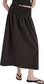 MANGO Shirred Waist Midi Skirt
