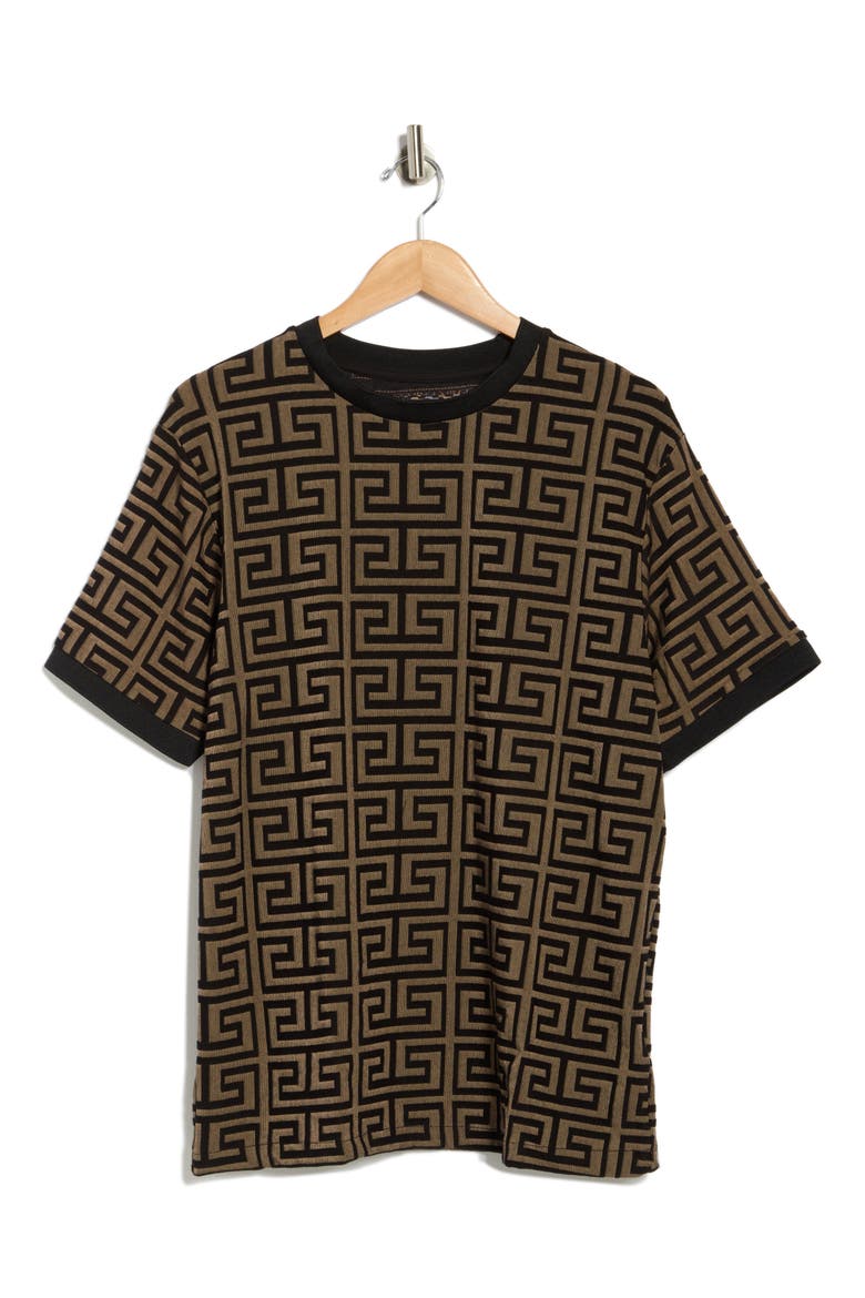 Greek Key Jacquard T-Shirt, Alternate, color, BLACK