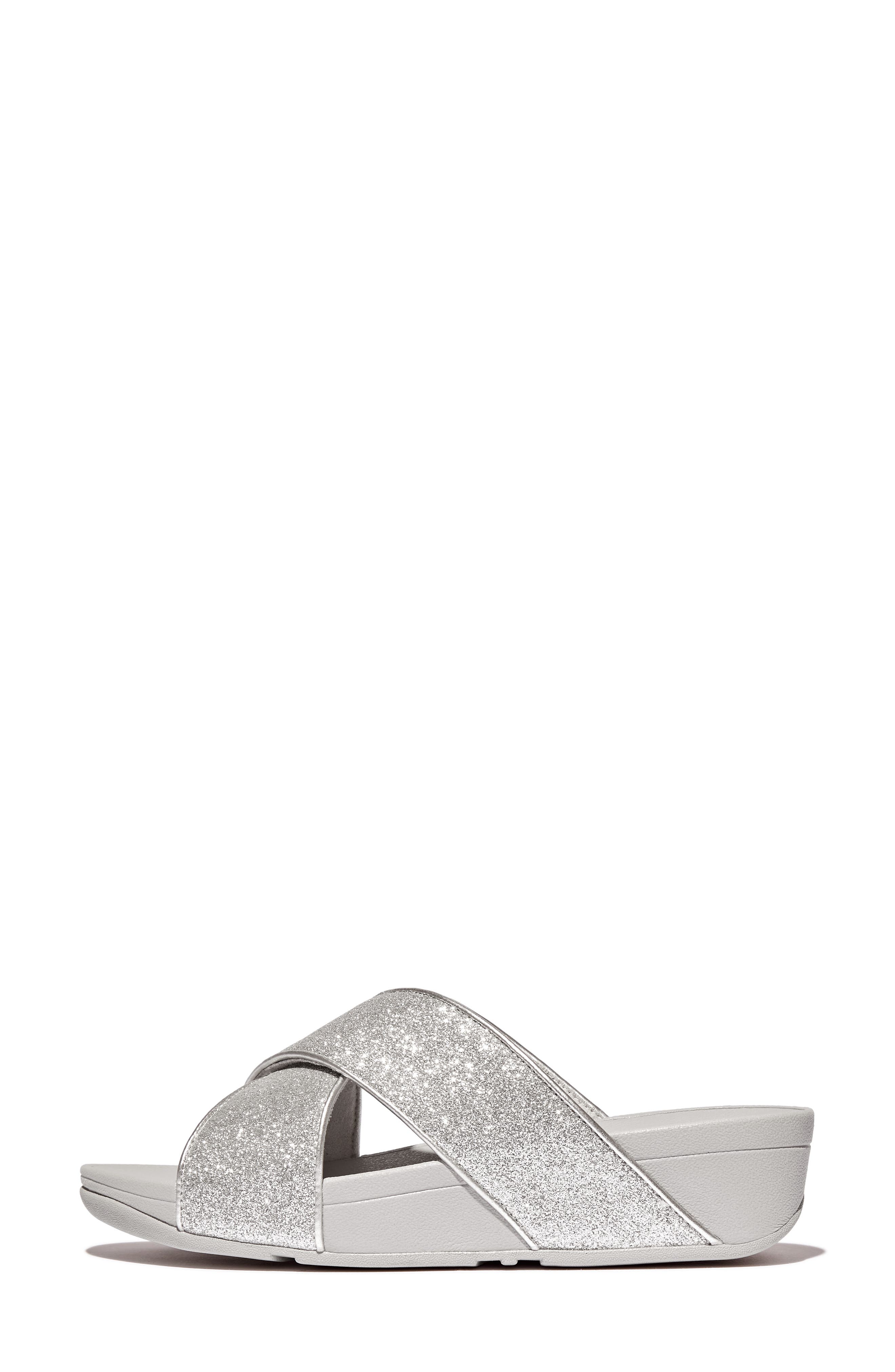 FitFlop Lulu Glitterdust Platform Wedge Slide Sandal, Alternate, color, Silver