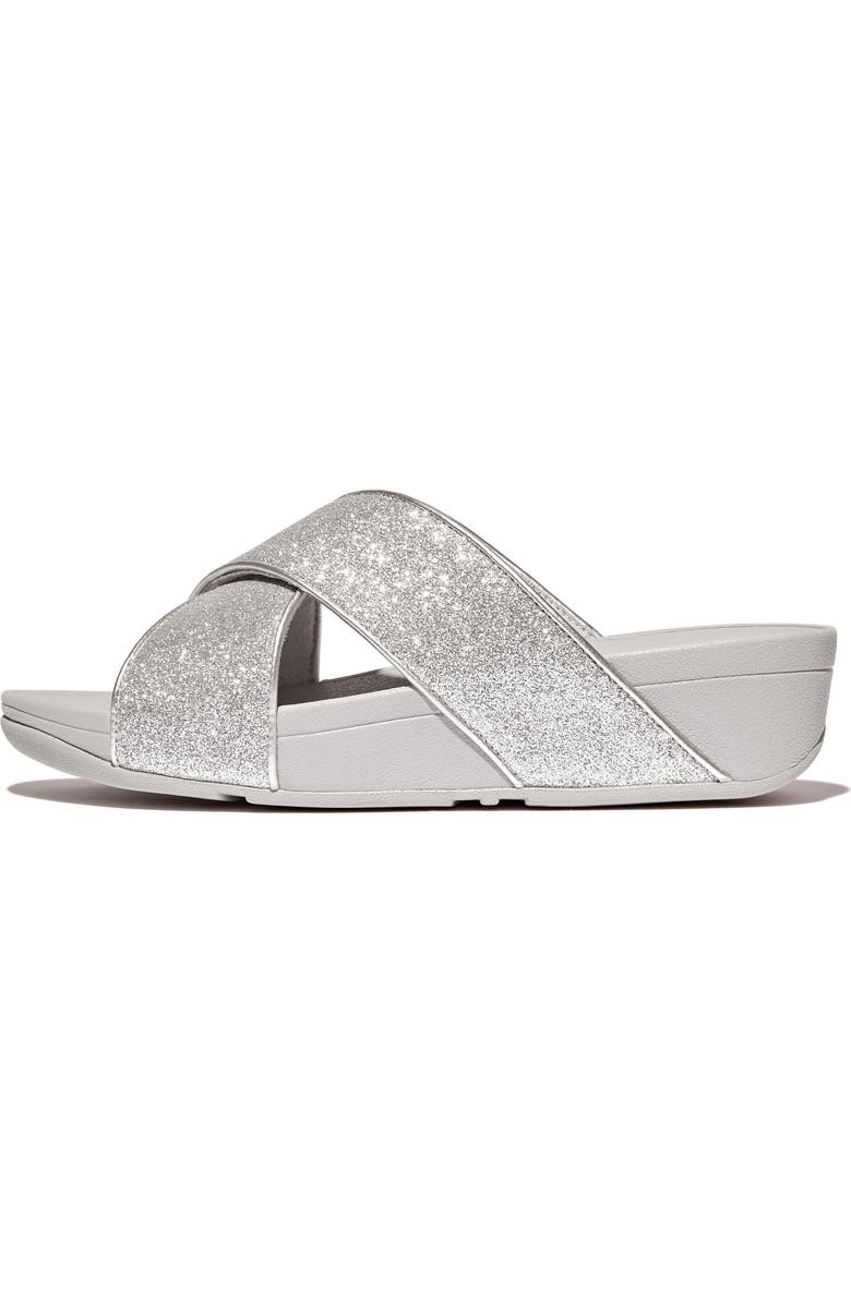 FitFlop Lulu Glitterdust Platform Wedge Slide Sandal, Alternate, color, Silver
