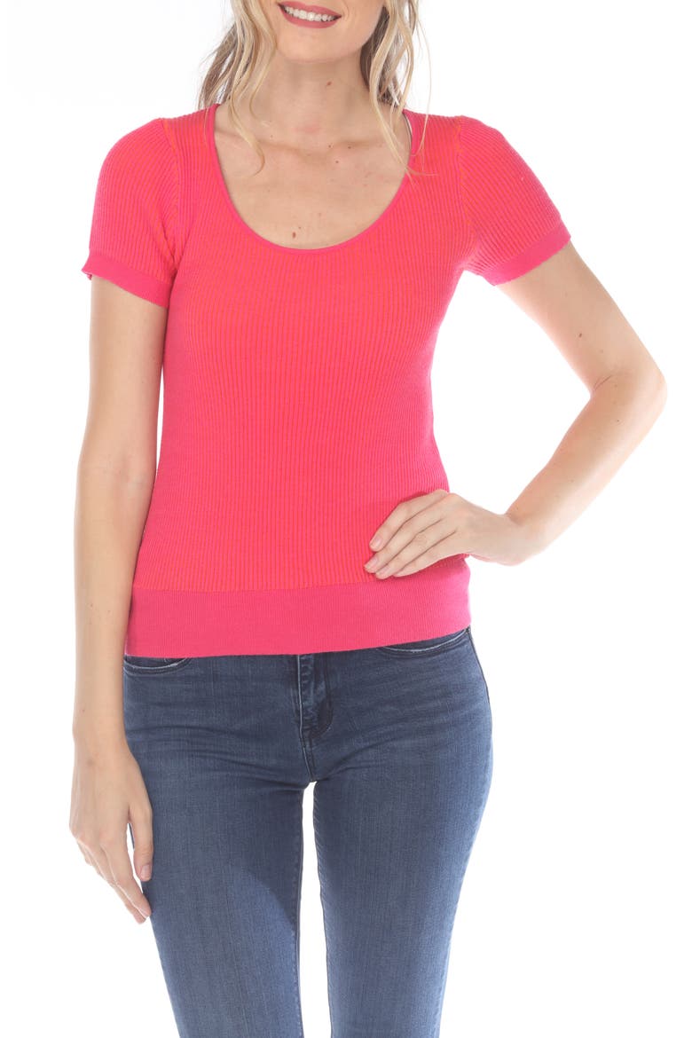 Rib Knit Short Sleeve Top, Main, color, PINK