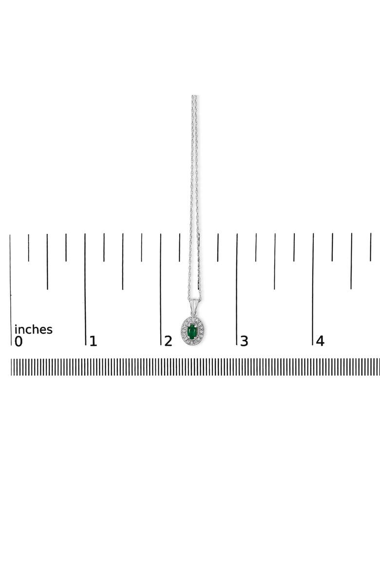14K White Gold Oval Green Emerald and Diamond Halo Pendant Necklace, Alternate, color, White