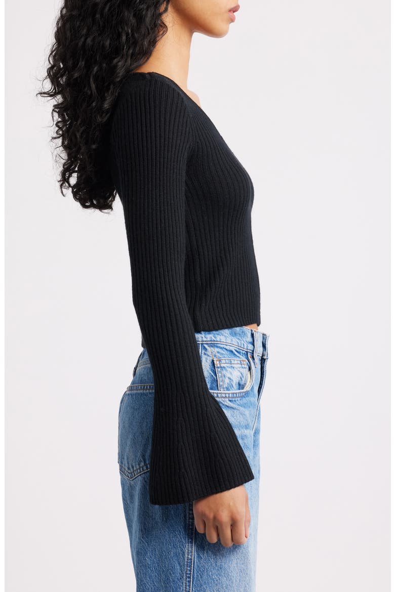 V-Neck Wool Rib Sweater Top, Alternate, color, TRUE BLACK