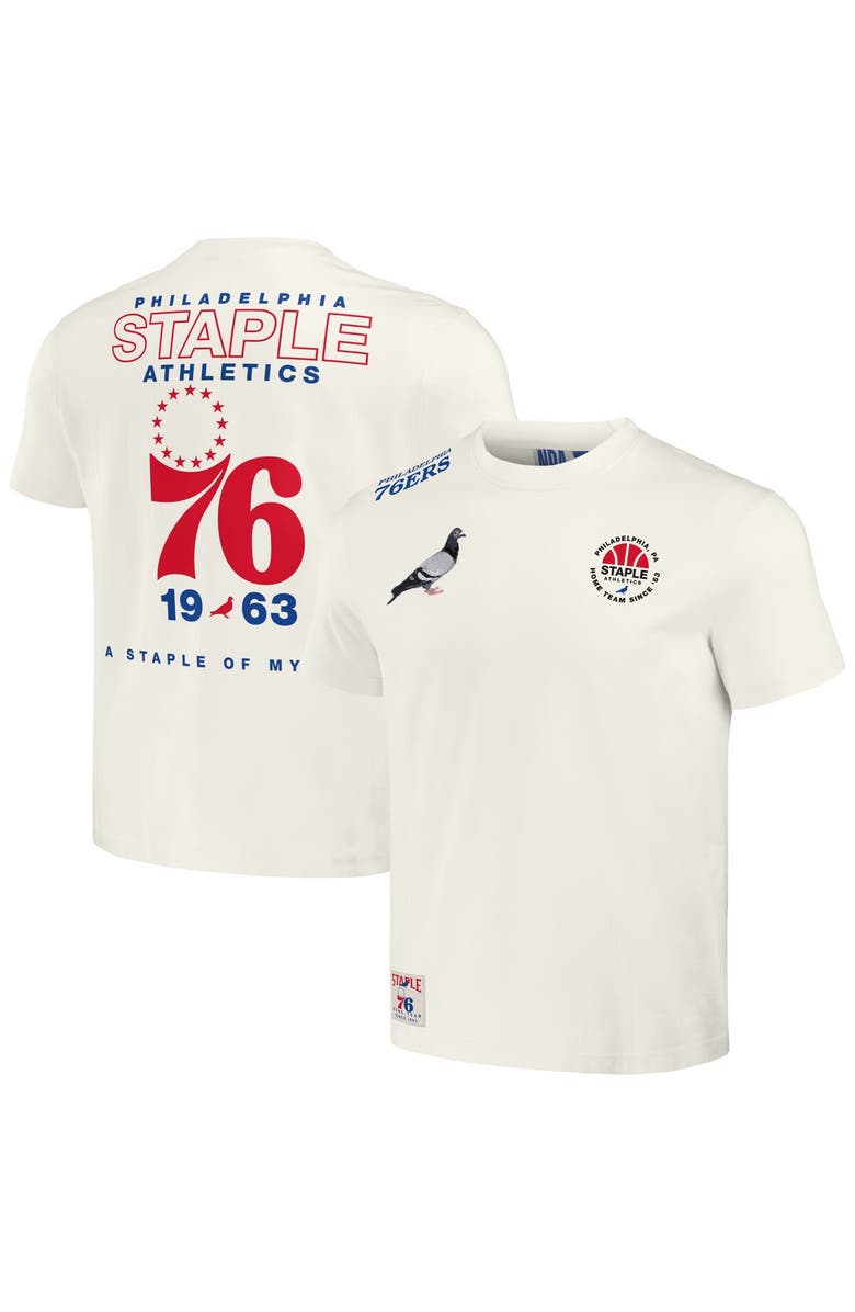 STAPLE Men's NBA x Staple Cream Philadelphia 76ers Home Team T-Shirt, Main, color, 