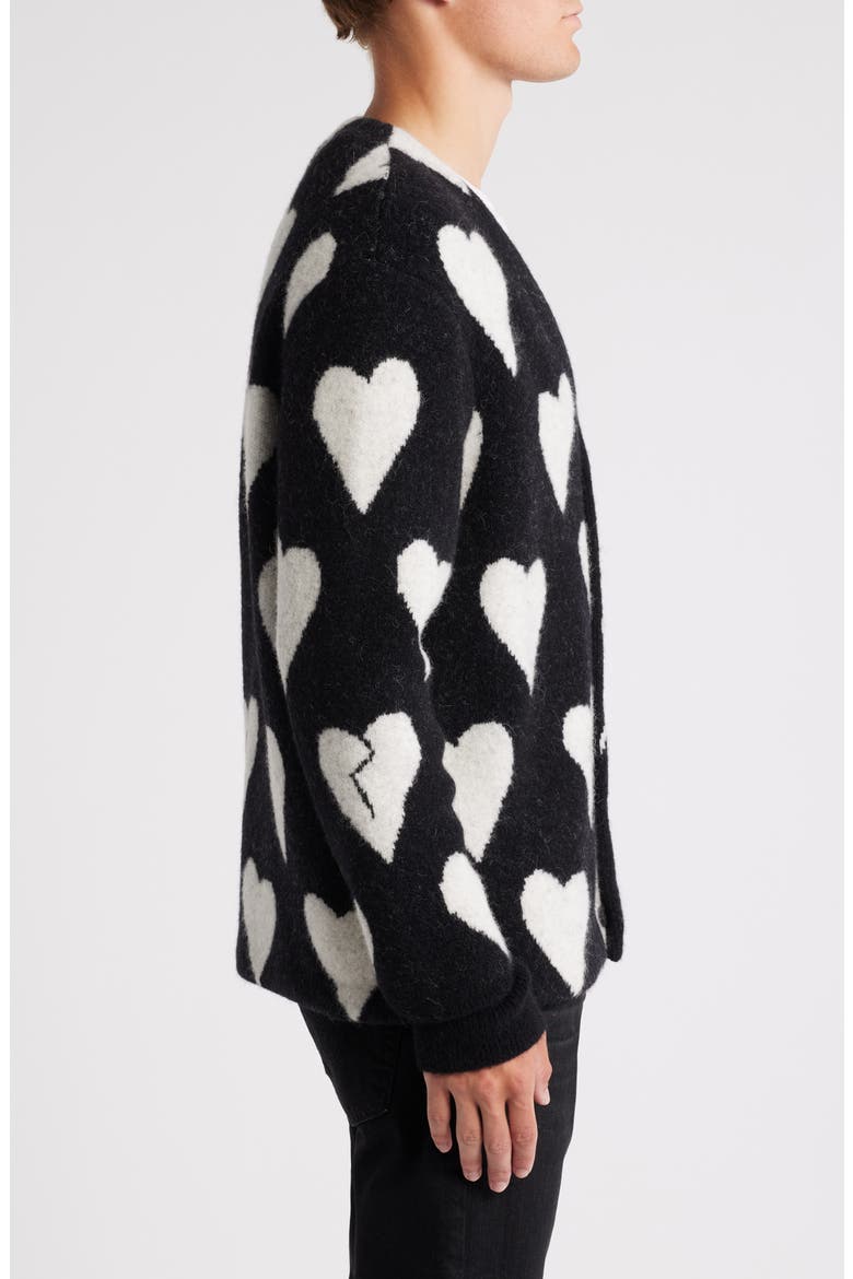 Bonebreak Heart Alpaca & Wool Blend Cardigan, Alternate, color, BLACK/ CHALK WHITE