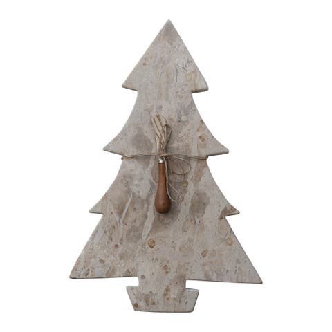 Marble Tree Shaped Cheese Board with Stainless Steel and Mango Wood Canape Knife