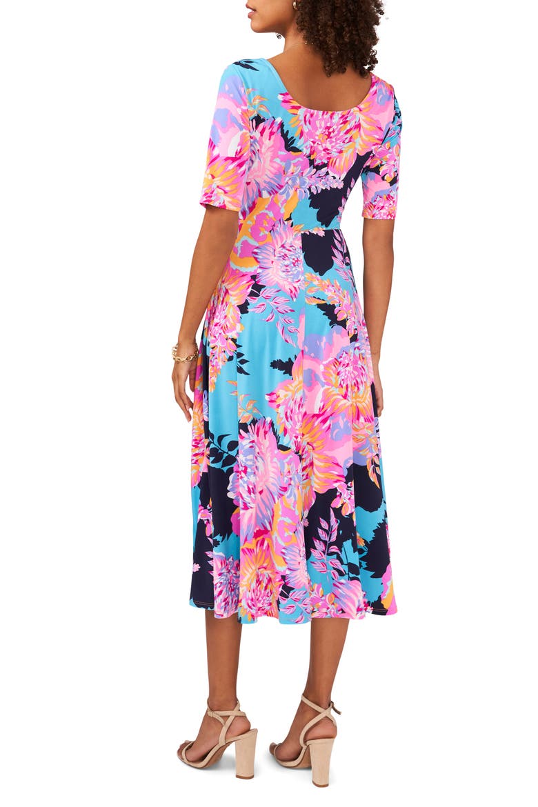 Elbow Sleeve Fit & Flare Dress, Alternate, color, AQUA/NAVY
