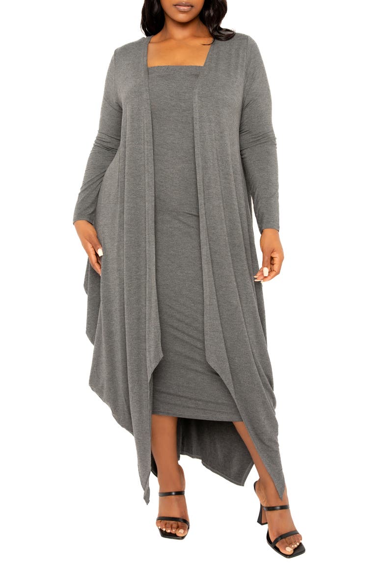 Cascade Bubble Hem Cardigan, Main, color, CHARCOAL GREY