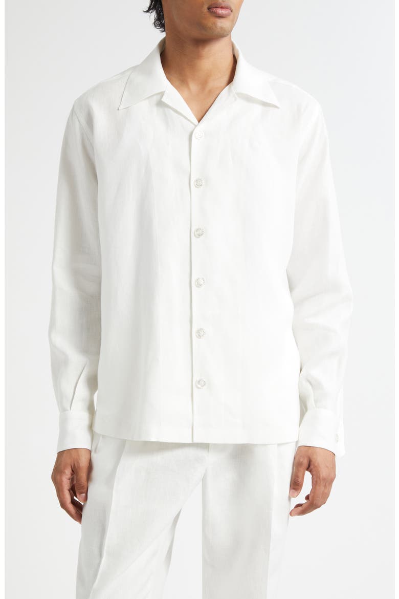Long Sleeve Linen Camp Shirt, Main, color, W0111 BIANCO