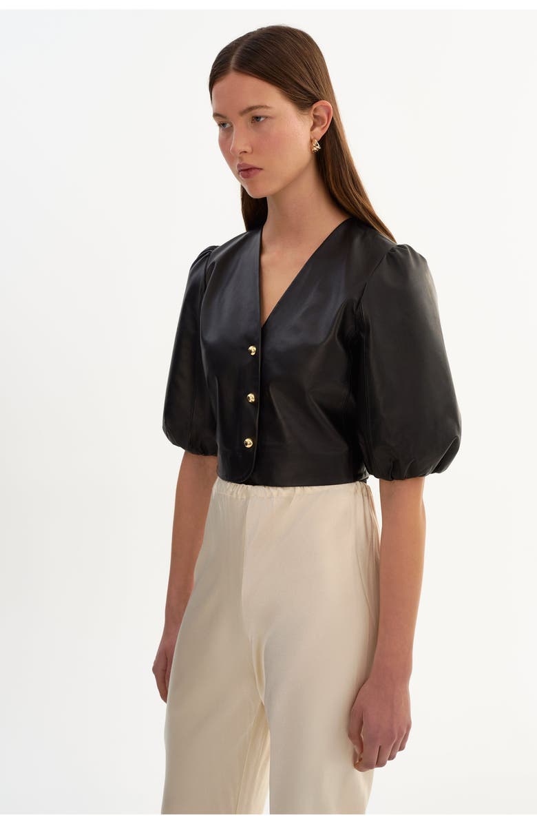 LAMARQUE Franka | Balloon Sleeve Leather Blouse, Alternate, color, Black
