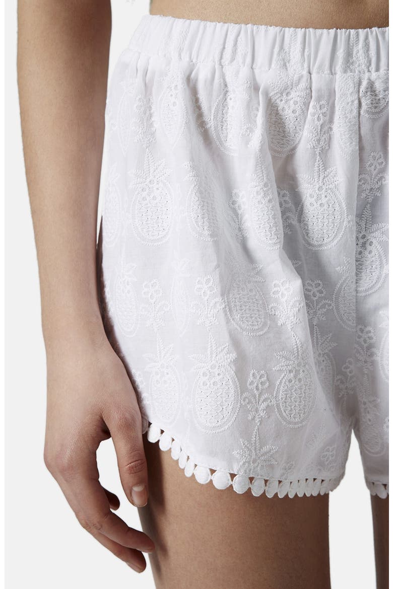 Pineapple Embroidered Cotton Shorts, Alternate, color, WHITE