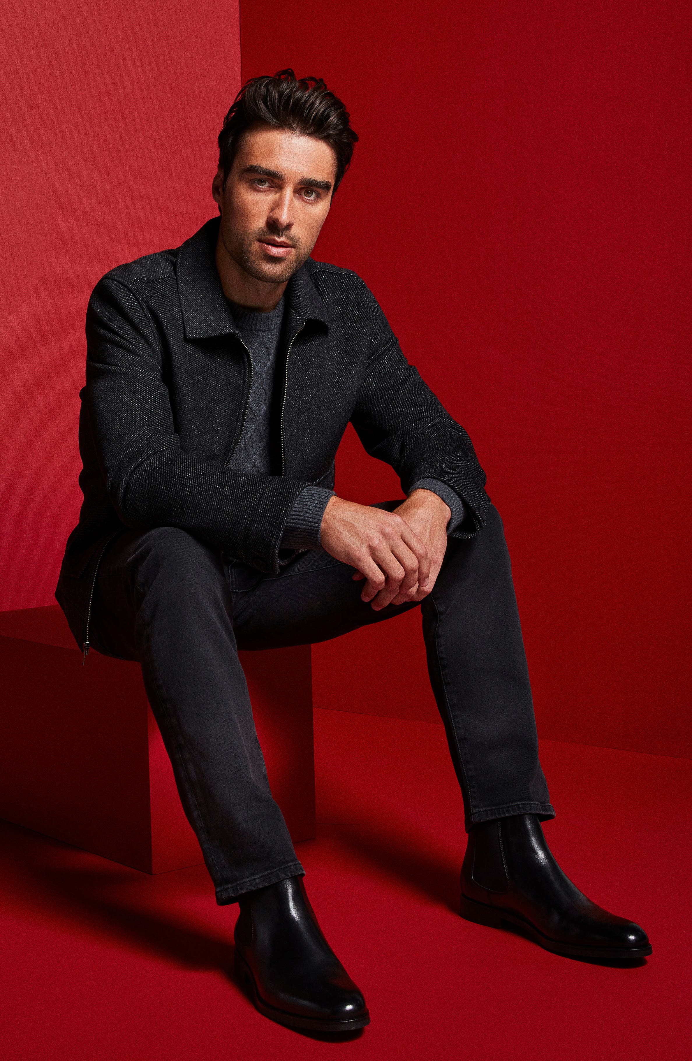 Nordstrom Elijah Polished Leather Chelsea Boot, Alternate, color, Black