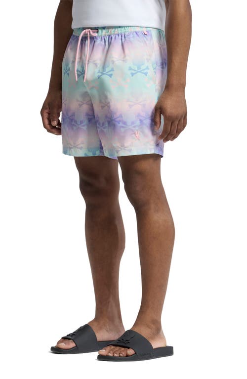 Psycho Bunny Forster Bunny Printed 5.75 Swim Trunks In Lavender Gray