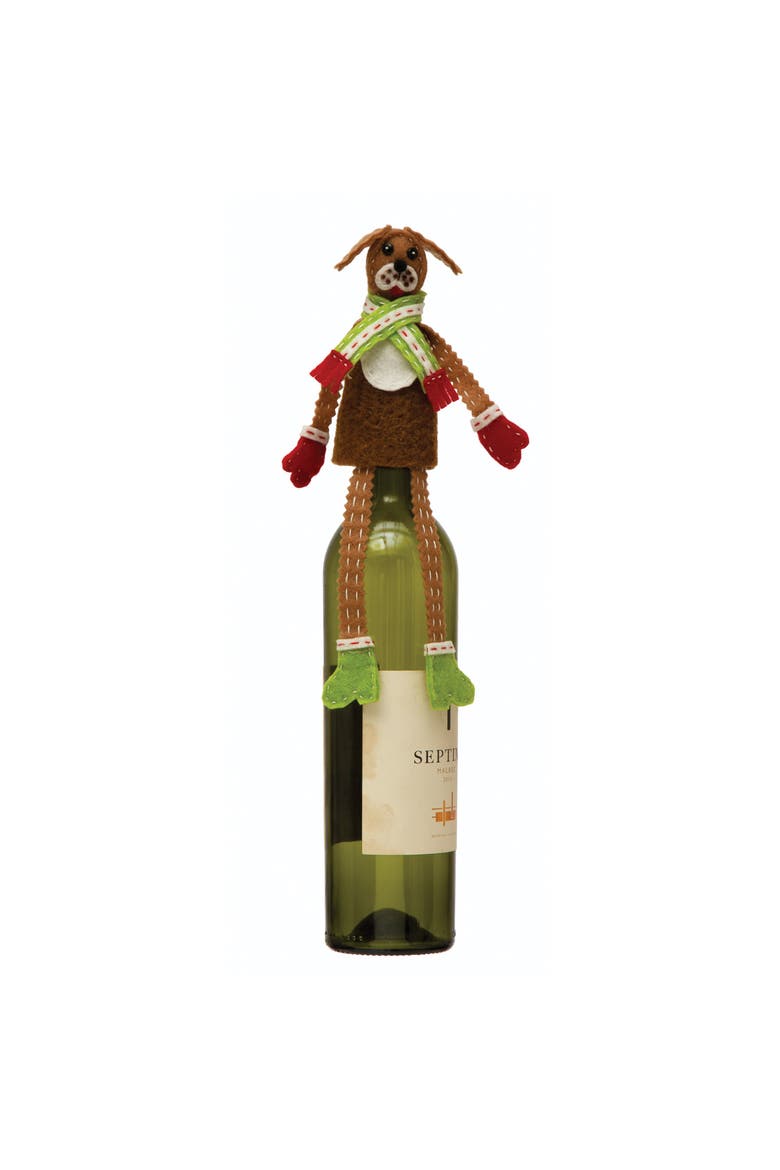 Fabric & Wool Felt Dog in Scarf Bottle Topper with Embroidery & Applique, Multicolor, Main, color, Multicolor
