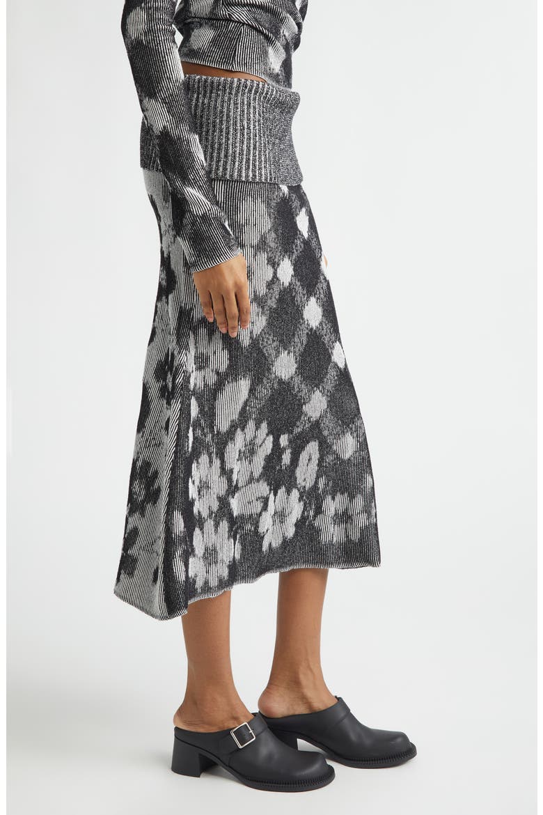 Illusion Floral Jacquard Rib Sweater Skirt, Alternate, color, BLACK/ WHITE