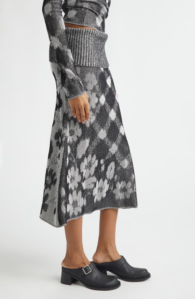 Paolina Russo Illusion Floral Jacquard Rib Sweater Skirt, Alternate, color, Black/ White