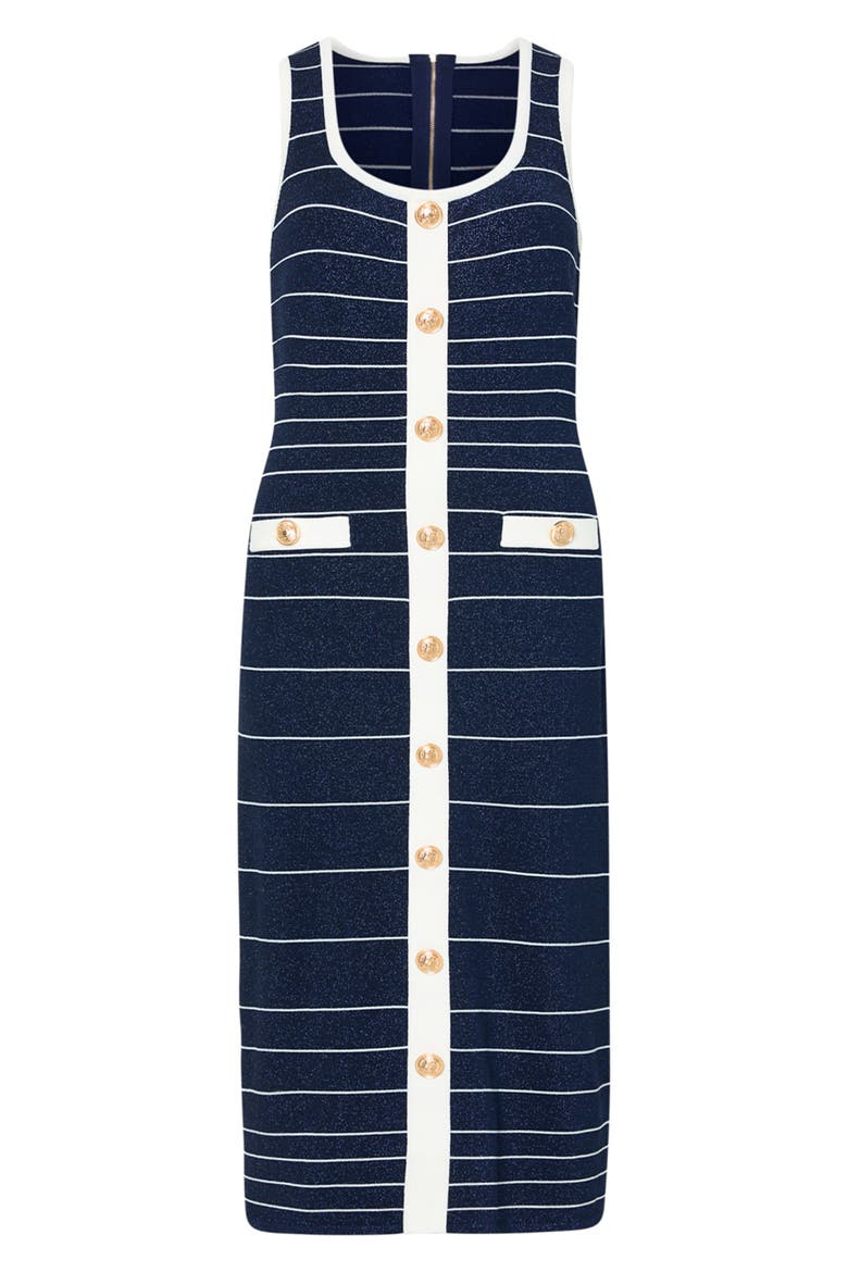 Mari Metallic Stripe Sleeveless Dress, Alternate, color, NAVY/ WHITE