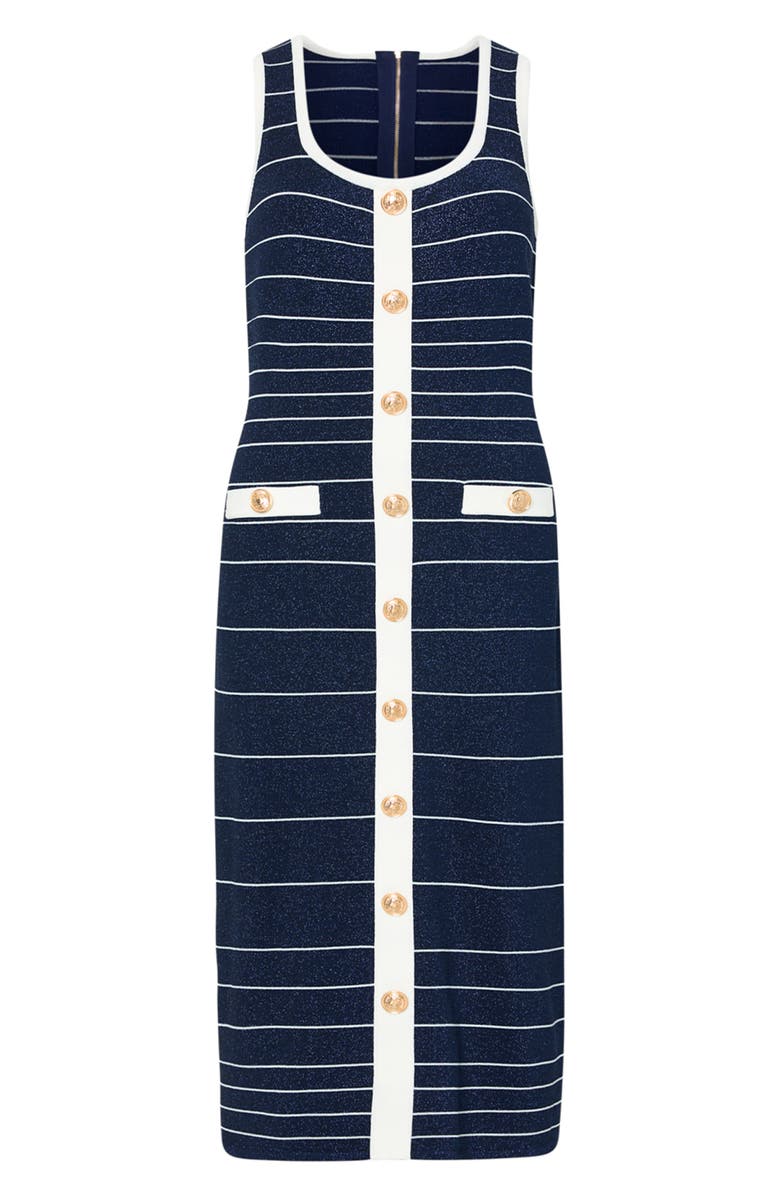 Milly Mari Metallic Stripe Sleeveless Dress, Alternate, color, Navy/ White