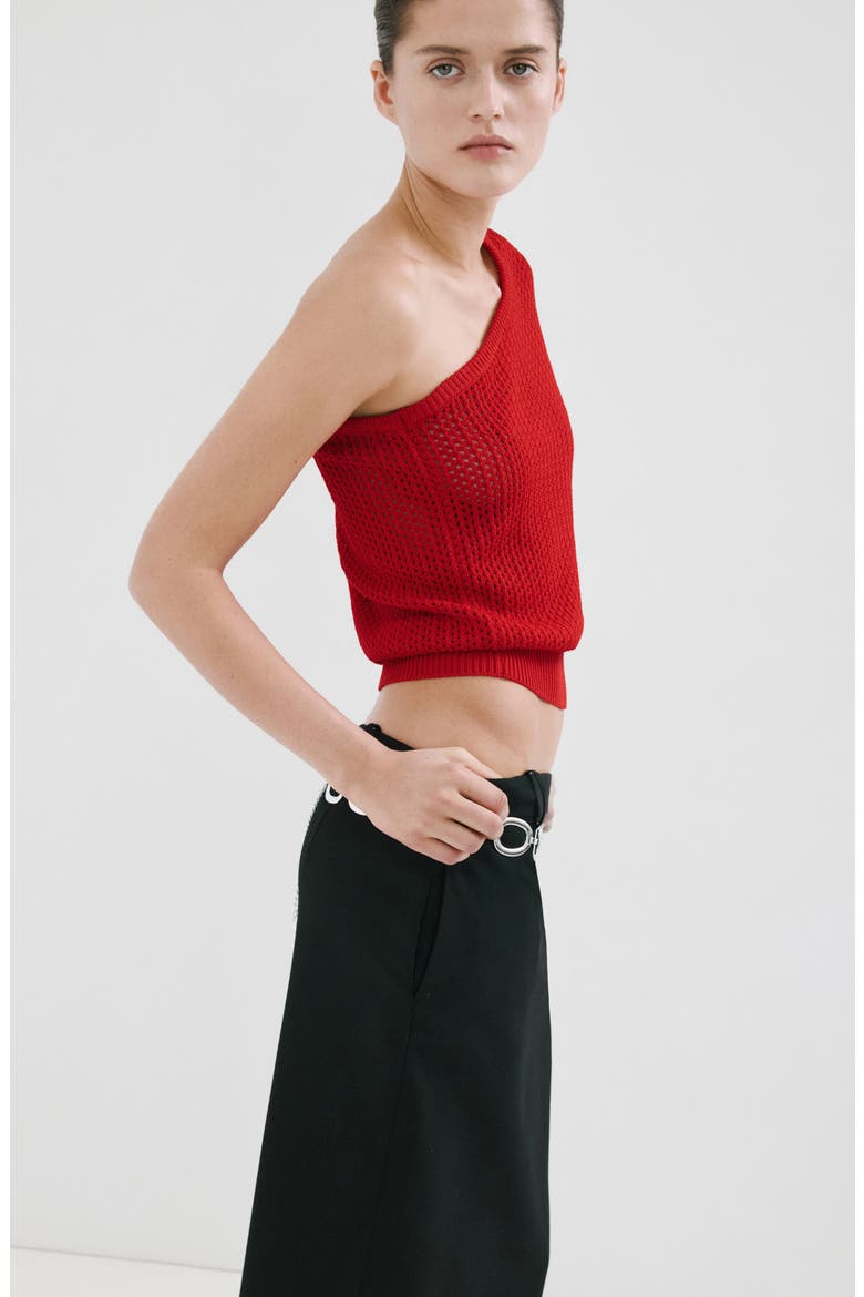 Open Stitch One-Shoulder Sweater, Alternate, color, RED