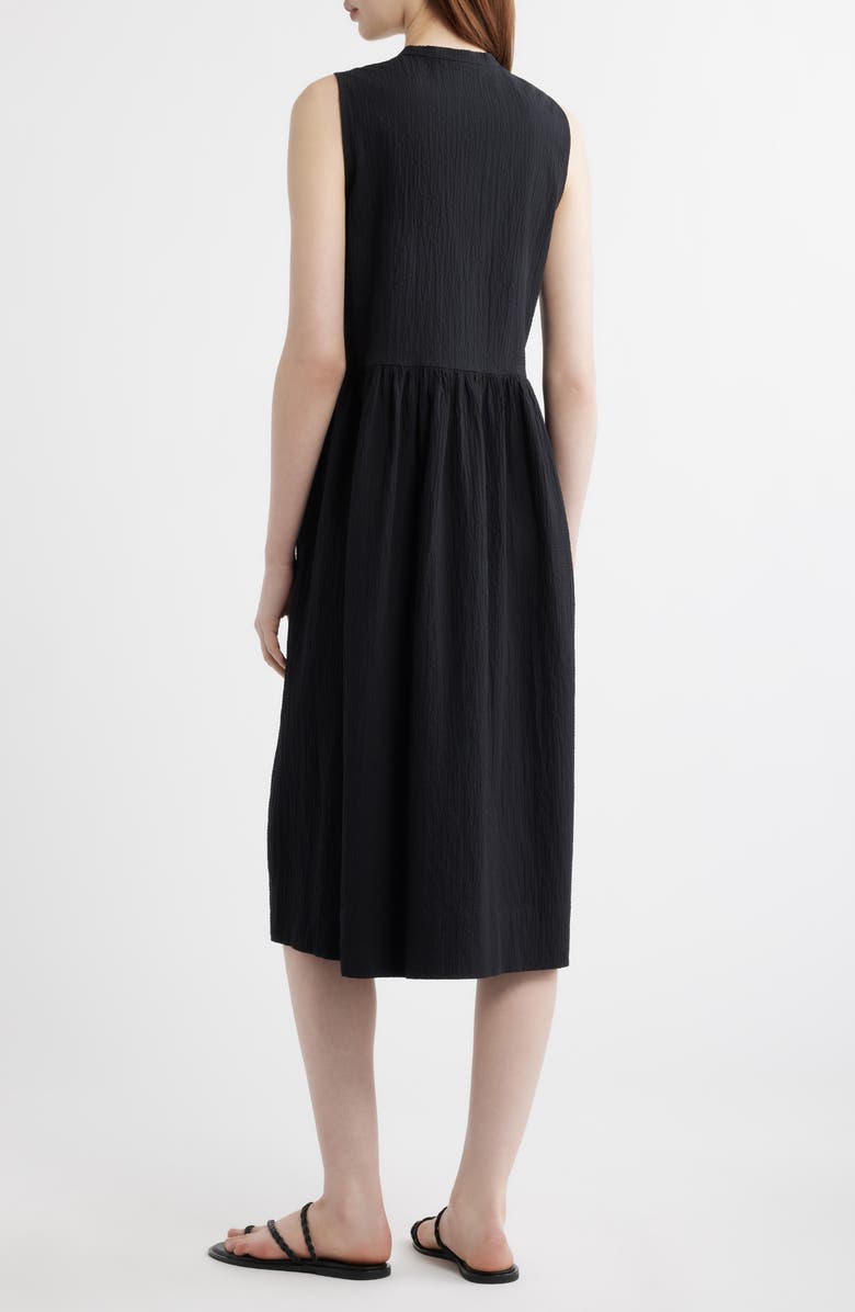 Eileen Fisher Split Neck Textured Stretch Cotton Dress, Alternate, color, 