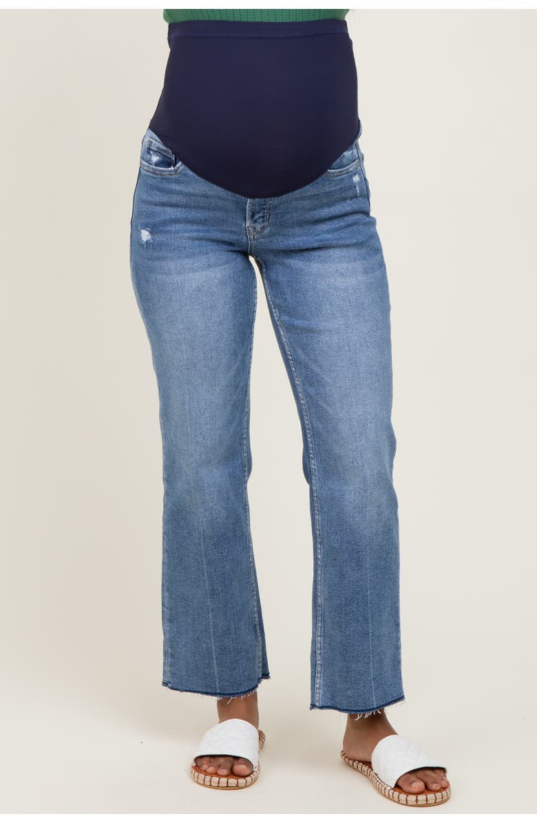 PinkBlush High Rise Raw Hem Ankle Straight Maternity Jeans, Alternate, color, Blue