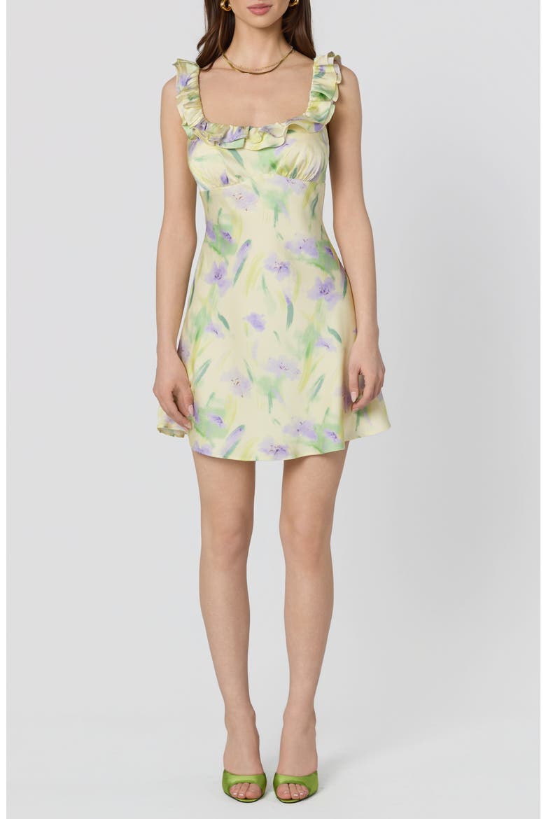Mara Floral Print Minidress, Main, color, YELLOW PURPLE FLORAL