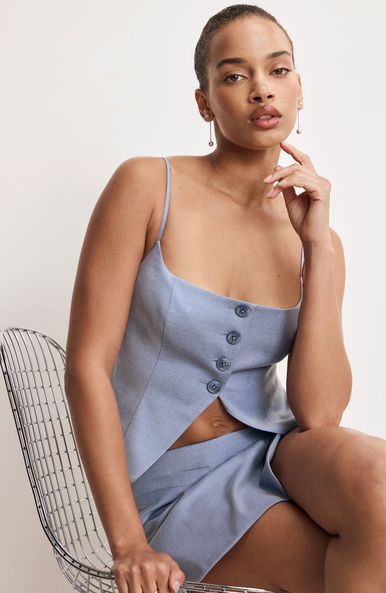 Good American Twill Suiting Camisole, Alternate, color, Crosshatch Blue001