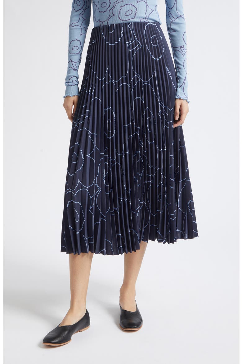 Pii Piirto Unikko Pleated Midi Skirt, Main, color, DARK BLUE LIGHT BLUE