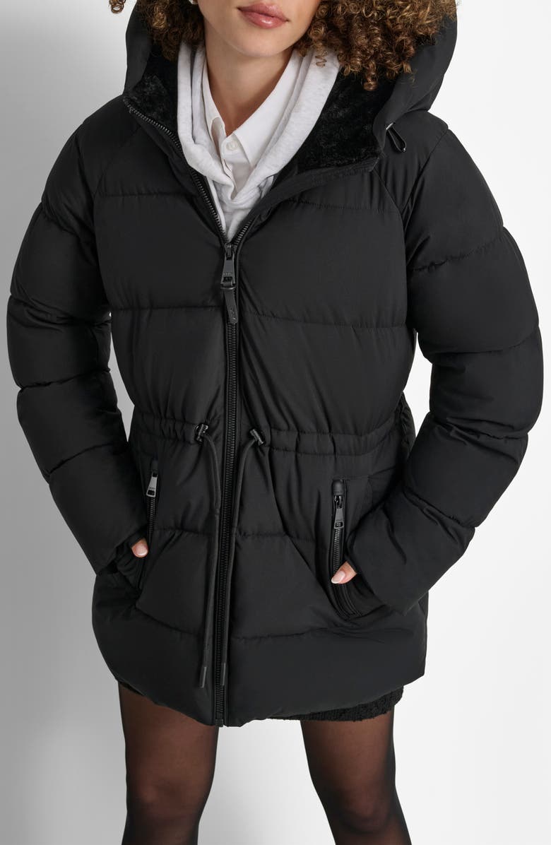 DKNY Stretch Puffer Jacket, Main, color, Ebony