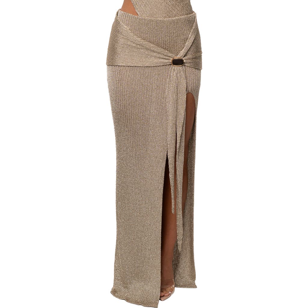 Jluxlabel Hazel Metallic Knit Maxi Skirt In Brown