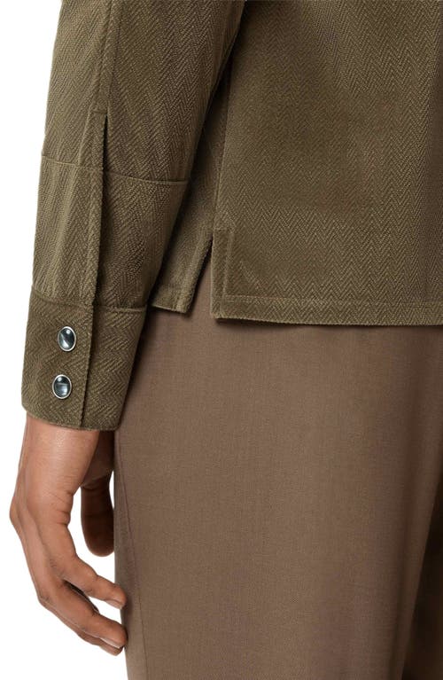 John Varvatos Andres Western Herringbone Faux Suede Snap-up Shirt In Brown